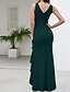 economico Semi-formale / Cocktail-Abiti da Ospite di Matrimonio Sirena  Tromba Abito Elegante Ospite di Matrimonio Lunghezza Piena Senza Maniche Collo a V Stretch Crepe con Volant arricciati Spacco