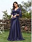 ieftine albastru-Rochii A-Line pentru quinceanera rochie elegantă formală lungime până la podea cu mâneci de 3/4 cu gât în V din chiffon cu spate în V și pliseuri