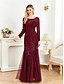 voordelige BLAUW-Zeemeermin  Trompet Quinceañera Jurken Elegante Jurk Formele Bruiloft Vloerlengte Lange Mouw Crew Neck Polyester met Pailletten