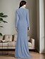 preiswerte Bodenlänge-Tuxedokleid Brautmutter Kleid Eleganter Blazer Kleid Einfach Minimalistisch V-Ausschnitt Satin Revers Bodenlang Crepe Stretchstoff Langarm mit Twist-Detail