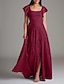 baratos Vestidos para Madrinhas-Vestido de Dama de Honra A-Line Gola Redonda Sem Mangas Elegante Comprimento do Chão Chiffon com Volantes  Fenda Frontal