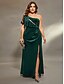 preiswerte Semi-formal / Cocktail-A-Linien Abendkleid Elegantes Kleid Formelle Hochzeit Bodenlänge Ärmellos Eine Schulter Samt mit Spalte