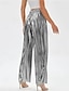 abordables pantalones de fiesta para mujer-Mujer Pantalones Pantalones palazzo Moda Ropa de calle Longitud total Alta cintura Plano Cintura elástica Transpirabilidad Cómodo Microelástico Fiesta Noche Plata Negro Dorado Primavera Otoño Ajuste