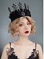 cheap Halloween Accessories-Women&#039;s Gothic Black Lace Crown Headband with Gem Pendant, Halloween Party Queen Tiara, Vintage Style Costume Accessory for Adults