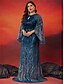 voordelige BLAUW-Zeemeermin  Trompet Plus Size Jurken Elegante Curve Jurk Formele Bruiloft Vloerlengte Lange Mouw Ronde Hals Polyester met Sleuf
