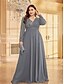 voordelige BLAUW-A-Lijn Plus Size Jurken Elegante Curvy Jurk Formele Bruiloft Vloerlengte Lange Mouw V-Hals Chiffon met Sequin