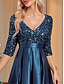 billige SVART-A-Line Quinceanera Kjoler Elegant Kjole Formell Bryllup Gulv Lengde Lang Erme V Utringning Polyester med Paljetter