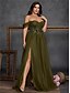 cheap GREEN-A-Line Plus Size Dresses Elegant Curve Dress Formal Wedding Floor Length Sleeveless Off Shoulder Chiffon Backless with Slit