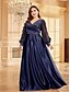 ieftine verde-Rochii Plus Size A-Line Elegantă Rochie de Curbe Formală Nuntă Lungime Pământ Mâneci Lungi Gât în V Poliester cu Pliseuri
