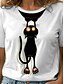 billige Dyrene tee-Dame T skjorte Grafisk Dyr Katt Årgang Stilfull Klassisk Kortermet Crew-hals Rund hals Vanlige topper Daglig Helg Trykt mønster Svart Hvit Rosa Rød Blå Sommer Vår