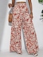 baratos perna larga e cintura alta-Mulheres Perna larga Calças Casual Boho Comprimento total Cintura Alta Plantas Bolsos Design de cordão elástico Respirabilidade Macio Micro-Elástica Férias Rua Roupa Diária Verde Floresta Vermelho