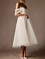baratos Vestidos de Casamento-Vestidos Brancos para Noivado Vestidos de Casamento A-Line Coração Doce Sem Mangas Comprimento do Chá Cetim Vestidos de Noiva Com Cinto  Faixa Pregas