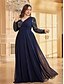 voordelige BLAUW-A-Lijn Plus Size Jurken Elegante Curvy Jurk Formele Bruiloft Vloerlengte Lange Mouw V-Hals Chiffon met Sequin