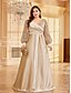 ieftine verde-Rochii Plus Size A-Line Elegantă Rochie de Curbe Formală Nuntă Lungime Pământ Mâneci Lungi Gât în V Poliester cu Pliseuri