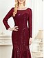 voordelige BLAUW-Zeemeermin  Trompet Quinceañera Jurken Elegante Jurk Formele Bruiloft Vloerlengte Lange Mouw Crew Neck Polyester met Pailletten