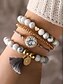 preiswerte Damenarmband-Damen-Armbandset mit Howlith-Perlen – mehrlagiges Boho-Stapelarmband mit Herzanhänger, Marmoranhänger und Quaste für Freizeitkleidung, Strandoutfits und Geschenke