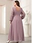 abordables Rosa-Vestido de gala en línea A elegante vestido formal para bodas largo hasta el suelo manga larga cuello en V de gasa con estampado floral