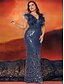 abordables Champán-Vestidos Sirena  Trompeta Talla Grande Vestido Elegante Curvas Formal Boda Longitud de Piso Sin Mangas Cuello en V Con Lentejuelas