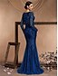 voordelige BLAUW-Zeemeermin  Trompet Quinceañera Jurken Elegante Jurk Formele Bruiloft Vloerlengte Lange Mouw Crew Neck Polyester met Pailletten