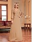 ieftine Semi-formal / Cocktail-Rochii elegante tip A-Line pentru quinceanera rochie formală de nuntă lungime până la podea mâneci lungi gât în V satin cu mărgele