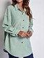 abordables chaquetas casuales-Mujer Camisa Plano Diario Elegante Básico Manga Larga Cuello Camisero Tops regulares Trabajo Diario Festivos Botones Verde Trébol Primavera Otoño