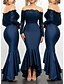 economico Semi-formale / Cocktail-Abiti da ospite di matrimonio sirena  tromba abito elegante da ospite di matrimonio impegno asimmetrico maniche lunghe spalle scoperte in pizzo con volant