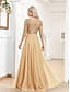 ieftine Semi-formal / Cocktail-Rochii de quinceanera A-line rochie elegantă formală nuntă lungime până la podea mânecă de jumătate de lungime decolteu în V tul cu paiete