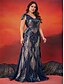 cheap BLUE-A-Line Plus Size Dresses Elegant Curve Dress Formal Wedding Floor Length Short Sleeve V Neck Sequined with Sequin 2025