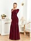 voordelige BLAUW-Zeemeermin  Trompet Quinceañera Jurken Elegante Jurk Formele Bruiloft Vloerlengte Lange Mouw Crew Neck Polyester met Pailletten