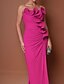 preiswerte Rosa-Meerjungfrau  Trompeten Abendkleid Elegantes Kleid Formelles Semi Formelles Hochzeits Bodenlang Ärmellos Trägerlos Stretch Chiffon mit gerafften Rüschen Schlitz