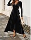 preiswerte Weißes Kleid-Damen Maxikleid Wickelkleid A Linie Kleid Lässig Täglich Normale Passform Einfach Langarm V Ausschnitt Schwarz Rote Grün Herbst Winter