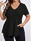 abordables T-shirt grande taille-Femmes Grande taille Hauts T-shirt Couleur Unie Graphique Manche Courte Col en V Occasionnel Quotidien Polyester Été Printemps Noir Vin