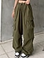 abordables pantalones cargo de mujer-Mujer Pantalones cargo pantalones Ropa de calle Casual Longitud total Cintura Media Plano Bolsillo Diseño de cordón elástico Confortable Al Aire Libre Cómodo Exterior Calle Magenta Vino Albaricoque