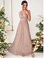 billige Brudepigekjoler-A-Linie Brudepige Kjole V Uden Ærmer Elegant Gulvlængde Chiffon med Pailletter