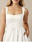 abordables Petits robes blanches-Robe de Mariage Petit Blanc Robes de Mariage A-Line Col Carré Sans Manches Courte  Mini Taffetas Robes de Mariée avec Plis