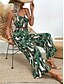 abordables Mono Floral-Mujer Normal Mono Activo Floral Sin Mangas Escote en Pico Espalda al Aire Alta cintura Vacaciones Diario Ajuste regular Verde Trébol Verano