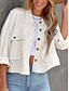 abordables Chaquetas camiseras-Mujer Chaqueta casual Cómodo Transpirable Bolsillo Botones Casual Plano Vacaciones Calle Casual Ropa Cotidiana Botonadura Simple Corto Cuello Vuelto Ajuste regular Manga Larga Ropa de calle Negro