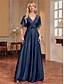 billiga BLÅ-A-Linje Quinceanera Klänningar Elegant Klänning Formell Bröllop Golvlängd Kortsleeve V-Hals Chiffon med Plisseringar