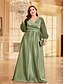 ieftine verde-Rochii Plus Size A-Line Elegantă Rochie de Curbe Formală Nuntă Lungime Pământ Mâneci Lungi Gât în V Poliester cu Pliseuri