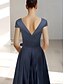 cheap Cocktail Dresses-A-Line Ankle Length Cocktail Dresses Party Dresses Elegant Silky Short Sleeve V Neck Wedding Formal Pocket Satin with Bow(s) Beading
