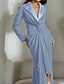 preiswerte Bodenlänge-Tuxedokleid Brautmutter Kleid Eleganter Blazer Kleid Einfach Minimalistisch V-Ausschnitt Satin Revers Bodenlang Crepe Stretchstoff Langarm mit Twist-Detail