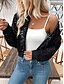 levne letecká bunda-Dámské Letecká bunda Pohodlné Prodyšné Krajka Slátanina Zip Elegantní Na běžné nošení Bez vzoru Dovolená ulice Ležérní Denní nošení Zip Krátké Stojáček Běžný Dlouhý rukáv Svrchní oděvy Černá Léto Jaro