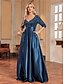 billige SVART-A-Line Quinceanera Kjoler Elegant Kjole Formell Bryllup Gulv Lengde Lang Erme V Utringning Polyester med Paljetter