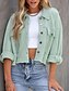 abordables Chaquetas camiseras-Mujer Chaqueta casual Cómodo Transpirable Bolsillo Botones Casual Plano Vacaciones Calle Casual Ropa Cotidiana Botonadura Simple Corto Cuello Vuelto Ajuste regular Manga Larga Ropa de calle Negro
