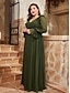 ieftine Semi-formal / Cocktail-Rochie de seară A-Line elegantă rochie formală de nuntă lungime până la podea mânecă lungă decolteu în V chiffon spate în V cu pliseuri