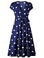 abordables Robes Rayés et Géométriques-Femmes Robe Midi Robe trapèze Occasionnel Extérieur Sortir Coupe Standard À pois Manche Courte Col en V Blanche Vin bleu marine Été Printemps