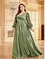 ieftine verde-Rochii Plus Size A-Line Elegantă Rochie de Curbe Formală Nuntă Lungime Pământ Mâneci Lungi Gât în V Poliester cu Pliseuri