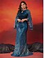 voordelige BLAUW-Zeemeermin  Trompet Plus Size Jurken Elegante Curve Jurk Formele Bruiloft Vloerlengte Lange Mouw Ronde Hals Polyester met Sleuf