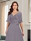 preiswerte Mamas Kleidersets-A-Linie Brautmutterkleid Elegant Einfach V Ausschnitt Asymmetrisch Polyester Halbarm mit Einfarbig 2025