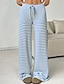 abordables Pantalon droit-Femmes Slacks Pantalons Streetwear Occasionnel Longueur complète Naturel Rayé Conception à cordon élastique Confortable Extérieur Extérieur Vacances Fête Brun / Blanc blanc / bleu Noir et blanc Noir